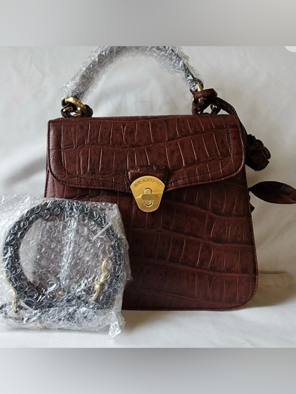 Brahmin Olivia Rose Lady Croc-Embossed Top Handle Crossbody in Deep Rich Brown - Picture 16 of 16